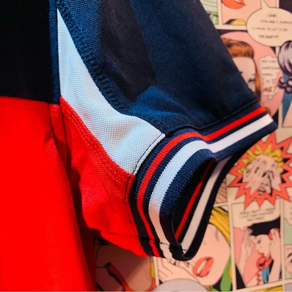 Nautica A-Bit Trimmer Colorblock Zip Polo Navy/Red/White Y2K Sailing Shirt L - Picture 6 of 8
